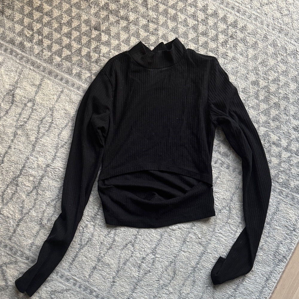 Black Long Sleeve Ribbed Top